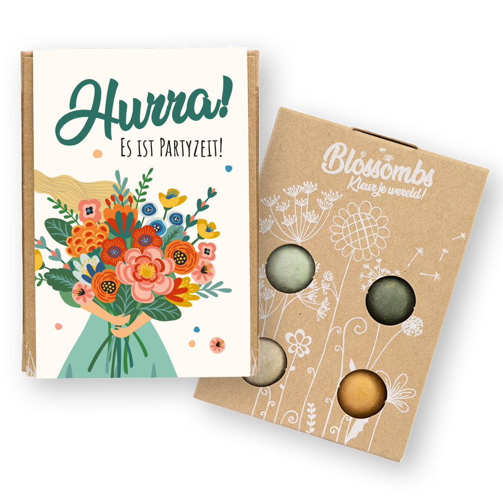 Geschenkbox Mini mit 4 Blumenbomben - Hurra, es wird gefeiert!