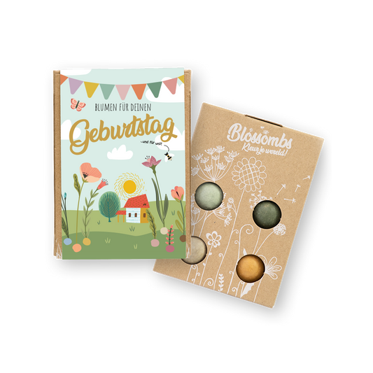 Geschenkbox Mini mit 4 Blumenbomben - Blumen zum Geburtstag